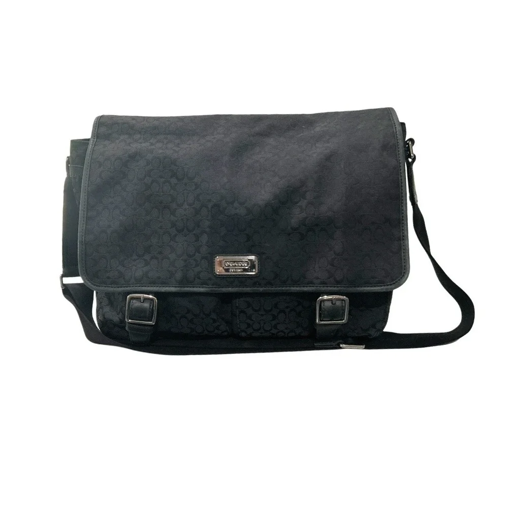 Coach Black Signature Canvas Messenger Bag Crossbody Laptop Bag